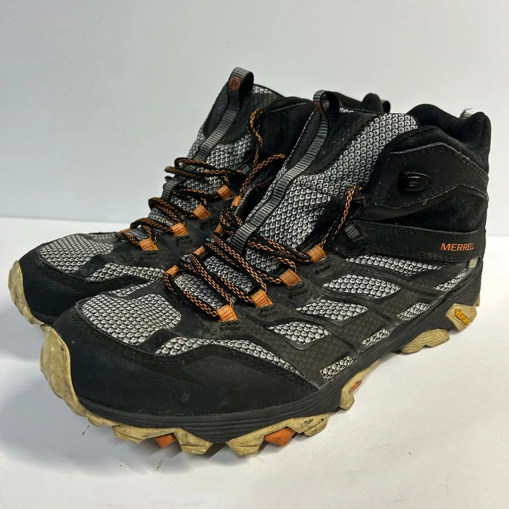 Merrell Moab FST Mid Waterproof Hiking Boots Black Orange Mens 10.5 J35747